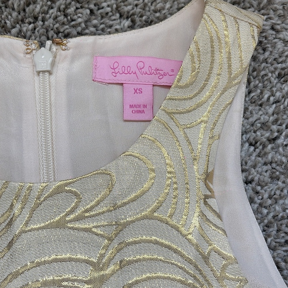 Lilly Pulitzer Diedra Dress In Gold Metallic Tidal Wave Jacquard XS - Picture 3 of 10